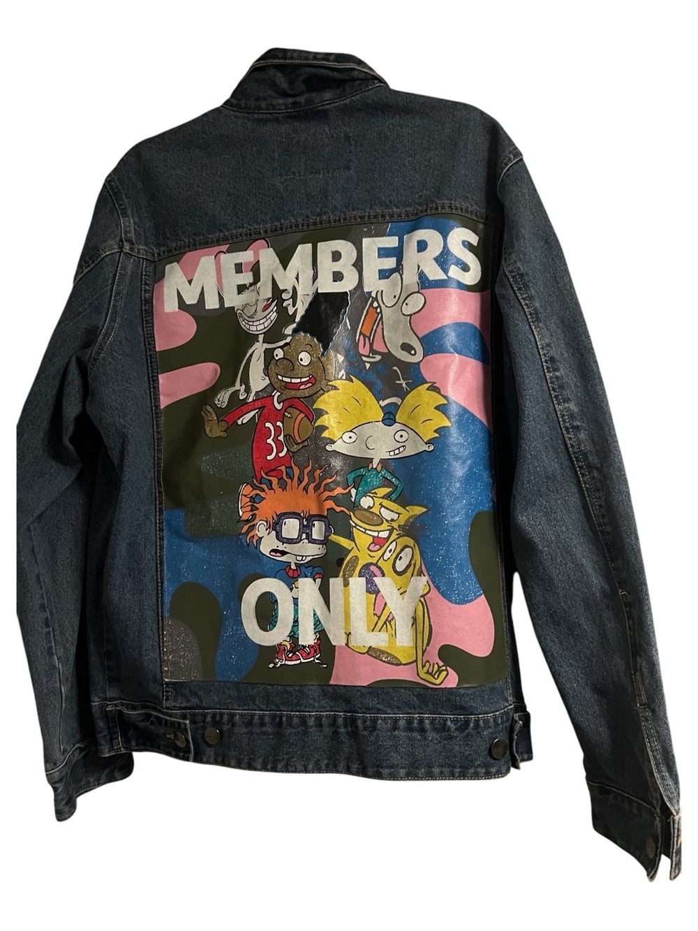 Denim unisex Jacket with Colorful Cartoon Back Panel - Members Only